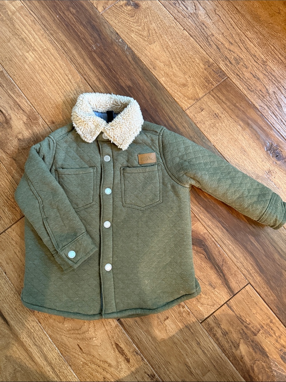 Eddie Bauer Kids Olive Green Quilted Jacket with Cream Sherpa Collar & Lining